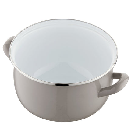 Emalia Capri retro taupe lichtgrijs klassieke geëmailleerde kookpan met glazen deksel 18 cm - 3.0L