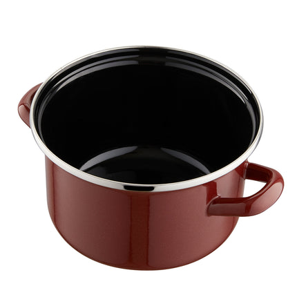 Emalia Marigold Red 16 cm 2L emaille kookpan met glazen deksel rood