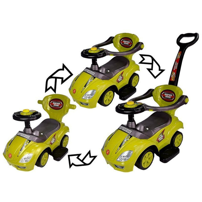 Mega Car 3 in 1 loopauto met duwstang - Groeit mee met je kind - Geel