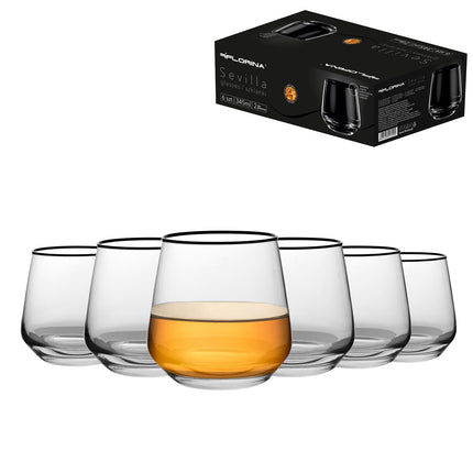 Florina Sevilla set van 6 exclusieve whisky glazen met zwarte onyx rand 345ml