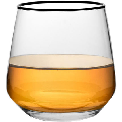 Florina Sevilla set van 6 exclusieve whisky glazen met zwarte onyx rand 345ml