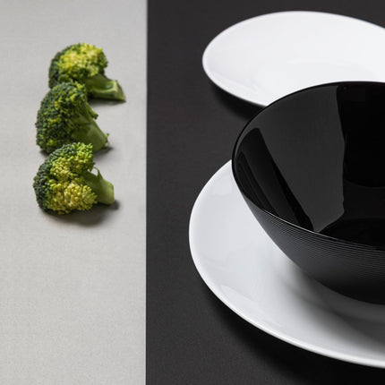 Bormioli Rocco & Florina Orion 18-delige bordenset van opaal glas wit / zwart