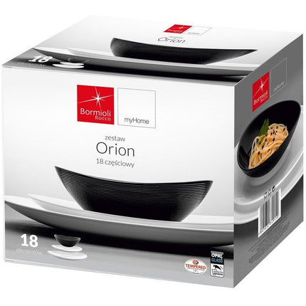Bormioli Rocco & Florina Orion 18-delige bordenset van opaal glas wit / zwart