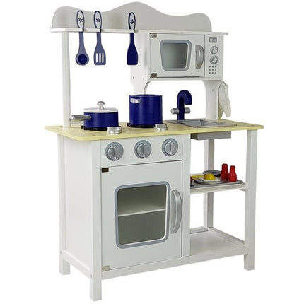 Luxe houten speelkeuken Merida met gratis accessoires - Speelgoed keuken - Met kookplaat, wasbak en magnetron - 85 x 60 x 30 cm Wit