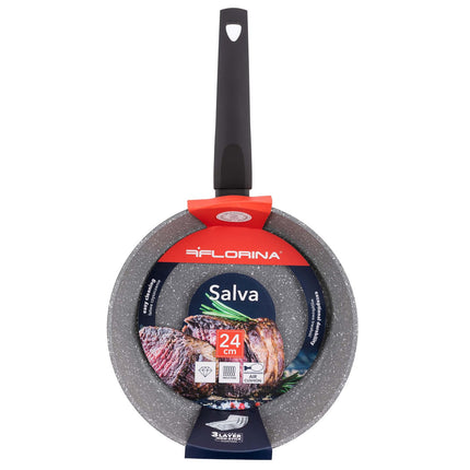 Florina Salva koekenpan met hoge rand en 3 laags non stick coating 24 x 6,5 cm zwart / grijs