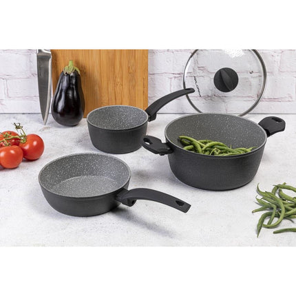 Florina Salva koekenpan met hoge rand en 3 laags non stick coating 24 x 6,5 cm zwart / grijs