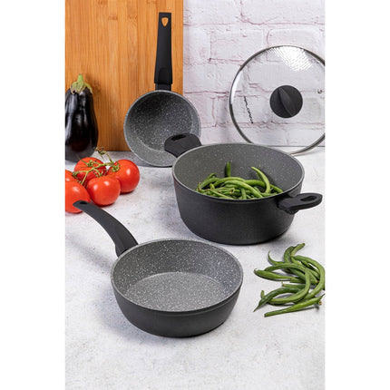 Florina Salva koekenpan met hoge rand en 3 laags non stick coating 24 x 6,5 cm zwart / grijs