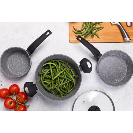 Florina Salva koekenpan met hoge rand en 3 laags non stick coating 24 x 6,5 cm zwart / grijs
