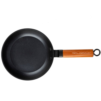 Florina Natura Line koekenpan met keramische coating en houten handvat 24 cm mat zwart / bruin
