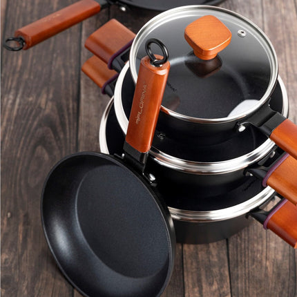 Florina Natura Line koekenpan met keramische coating en houten handvat 24 cm mat zwart / bruin