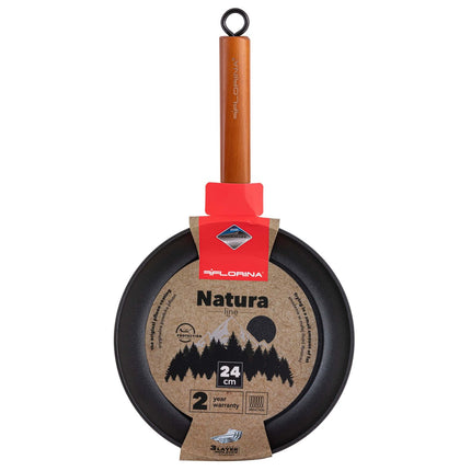 Florina Natura Line koekenpan met keramische coating en houten handvat 24 cm mat zwart / bruin