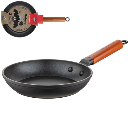 Florina Natura Line koekenpan met keramische coating en houten handvat 24 cm mat zwart / bruin