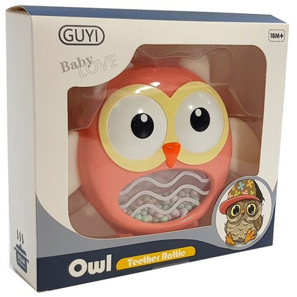 2 in 1 uil rammelaar en bijtring - Baby rammelaar - Educatief babyspeelgoed - Roze