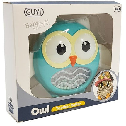 2 in 1 uil rammelaar en bijtring - Baby rammelaar - Educatief babyspeelgoed - Blauw