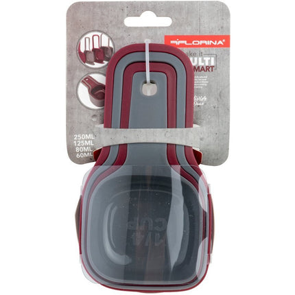 Florina multi smart maatlepel / maat cups 60, 80,125 en 250 ml rood/grijs kunststof