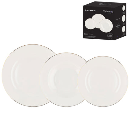Florina Valentina premium 18 delige bordenset New Bone China porselein met gouden rand wit/goud