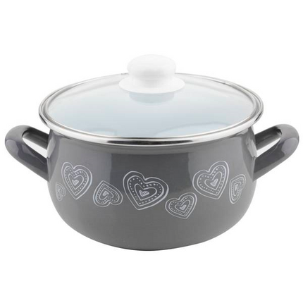 Emalia MerryLove geëmailleerde kerst kookpan met glazen deksel 18 cm 3 Liter grijs