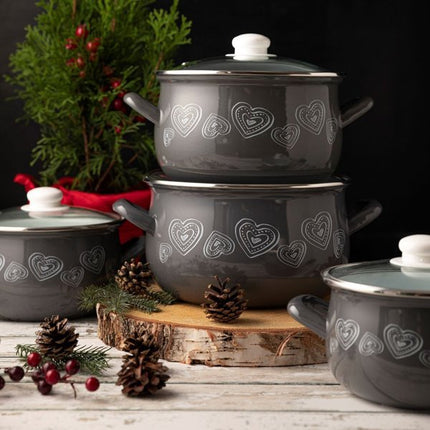 Emalia MerryLove geëmailleerde kerst kookpan met glazen deksel 22 cm 5.3 Liter grijs