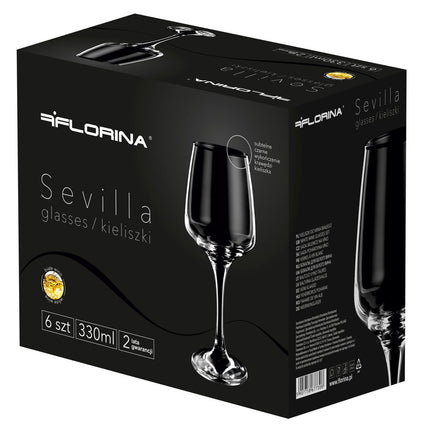 Florina Sevilla 6 exclusieve witte wijnglazen met zwarte onyx rand 330ml