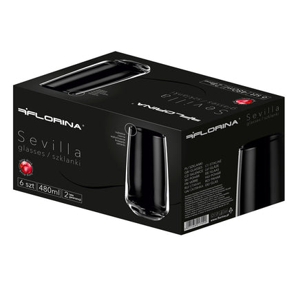 Florina Sevilla 6 exclusieve longdrink glazen met zwarte onyx rand 480ml