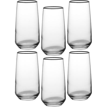 Florina Sevilla 6 exclusieve longdrink glazen met zwarte onyx rand 480ml