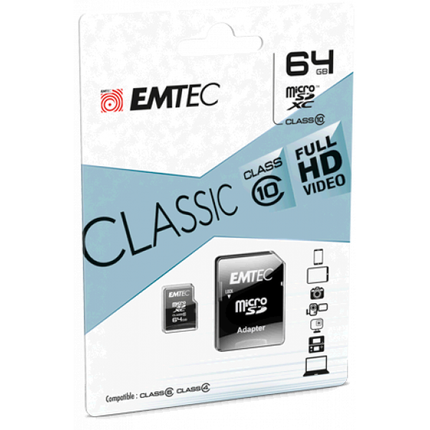 Emtec MicroSDXC 64GB + Adapter CL10 Classic zwart