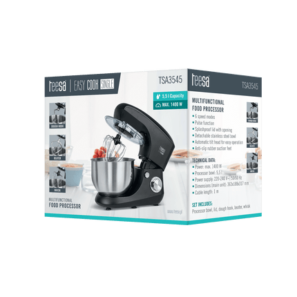 Teesa Easy Cook Single keukenmachine/ standmixer 1400 Watt 5,5L zwart TSA3545B