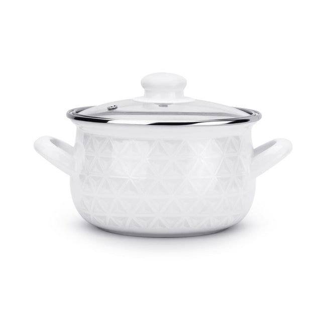 Emalia Diamond retro wit klassieke geëmailleerde kookpan met glazen deksel 22 cm - 5.3L