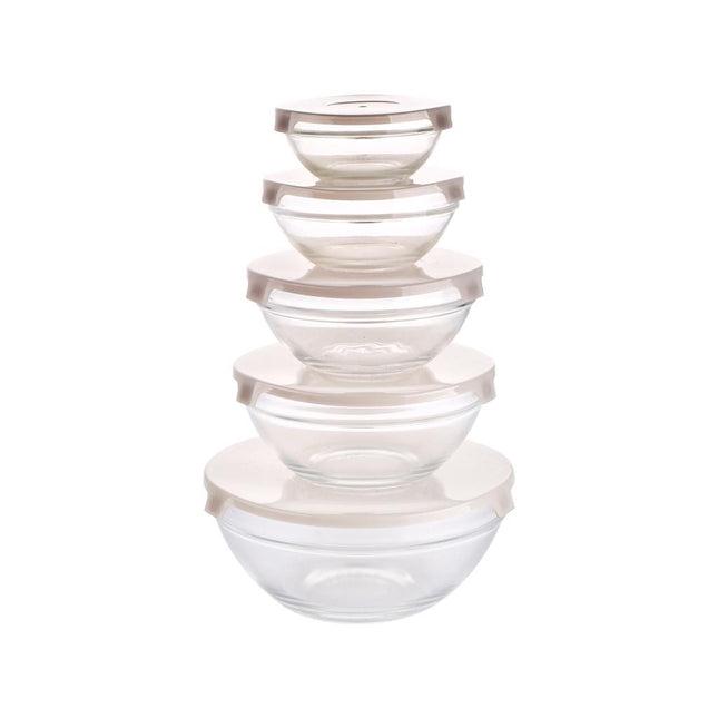 Florina Verdure glazen schalen set van 5 met deksels rondom kleur