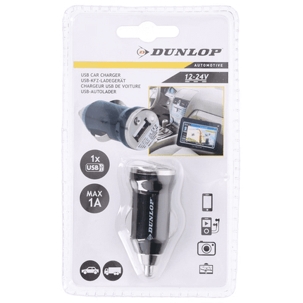 Dunlop autolader USB 12/24 Volt 1 Ampère zwart
