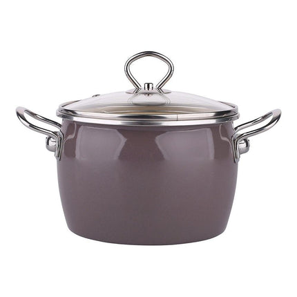 Silesia Balbina taupe 8 delige retro emaille pannenset - geschikt voor inductie - kookpannenset.nl