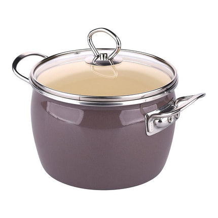 Silesia Balbina taupe 8 delige retro emaille pannenset - geschikt voor inductie - kookpannenset.nl