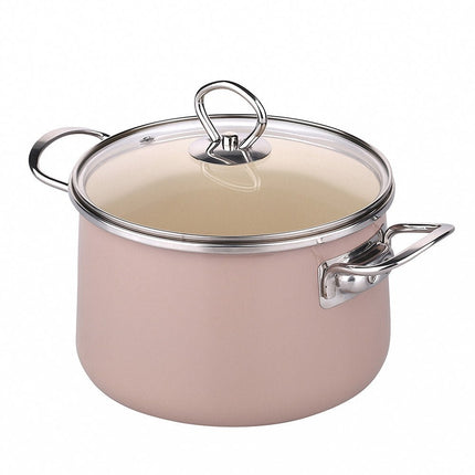 Silesia Izydor vintage latte 8 delige emaille retro pannenset - geschikt voor inductie - kookpannenset.nl