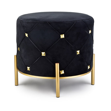 Mondex cilinder vormige poef Tully zwart met gouden onderstel 46 x 40 cm - Maximaal 100 kg