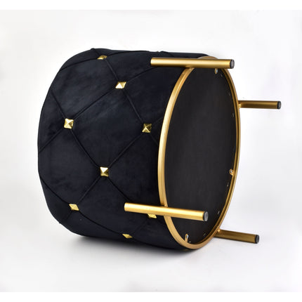 Mondex cilinder vormige poef Tully zwart met gouden onderstel 46 x 40 cm - Maximaal 100 kg