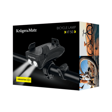 Kruger & Matz XT 50 fietstelefoonhouder met LED verlichting, powerbank 2000mAh en elektrische fietsbel