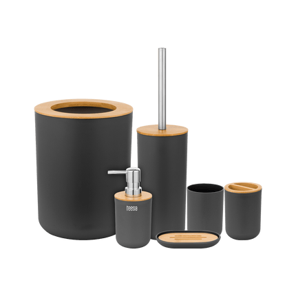 Teesa 6-delige badkamer accessoires set zwart/bamboo TSA0400-B