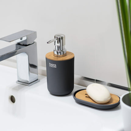 Teesa 6-delige badkamer accessoires set zwart/bamboo TSA0400-B