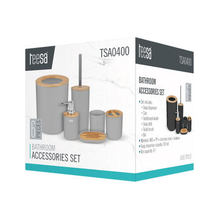 Teesa 6-delige badkamer accessoires set grijs/bamboo TSA0400-G