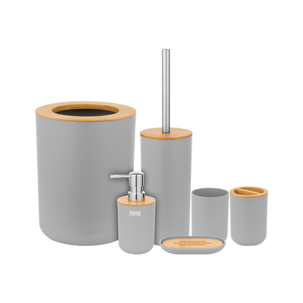 Teesa 6-delige badkamer accessoires set grijs/bamboo TSA0400-G