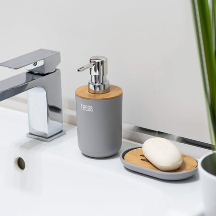 Teesa 6-delige badkamer accessoires set grijs/bamboo TSA0400-G